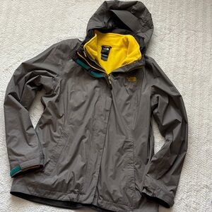 The North Face 2in1 waterproof Jacket w/ removable Yellow Interior Fleece Jack.